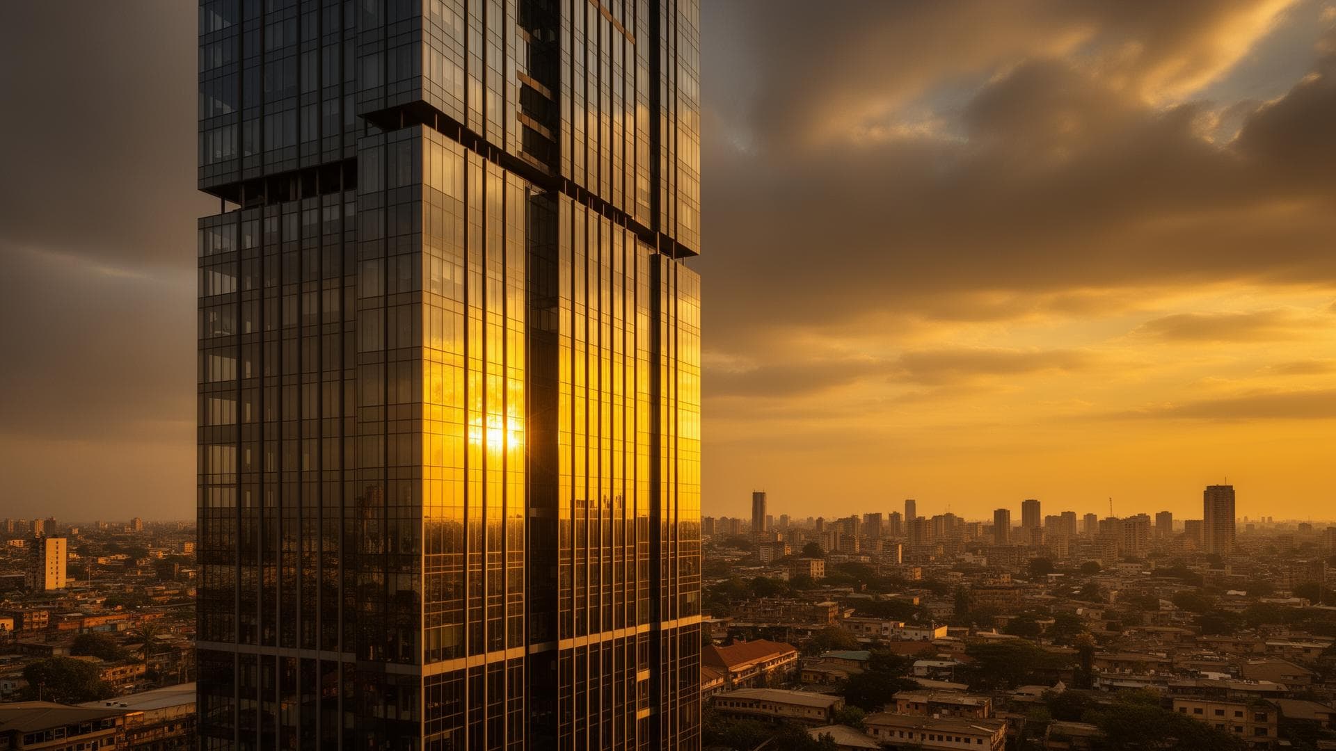 Modern building at sunset